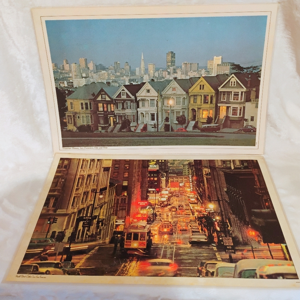 Vintage 1978 San Francisco Placemats Set Victorian Houses Cable‎ Car Map 17x11 F